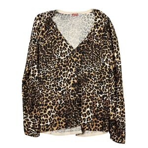 CAROL ROSE Brown Women's Leopard Print Long Sleeve V Neck Sweater Cardigan M Y2K